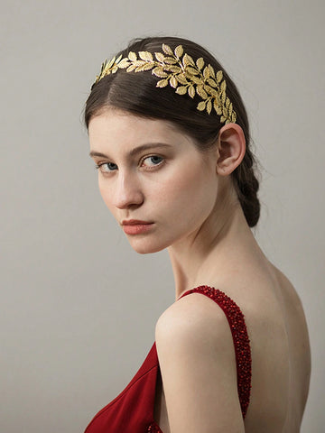 1pc Gold Leaf Shaped Simple Headband For Women's Wedding Party shein