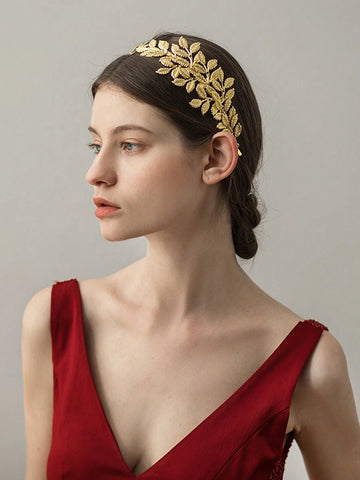 1pc Gold Leaf Shaped Simple Headband For Women's Wedding Party shein