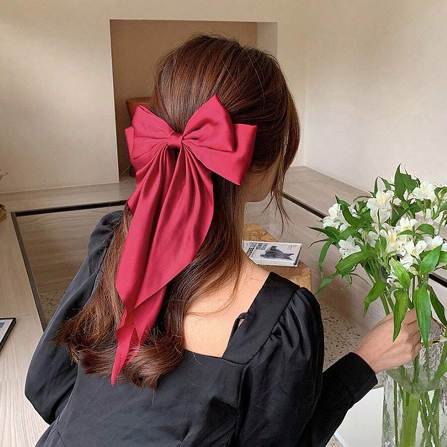 1pc Ladies' Red Bowknot Ribbon & Satin Material Hair Clip With Spring Clip shein