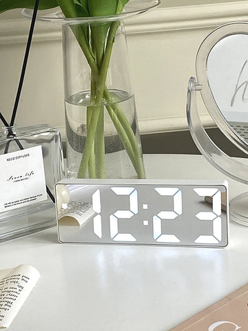 1pc Led Mirror Table Alarm Clock shein