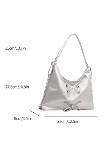 1pc Pu Material Shoulder Bag With Large Capacity, Decorative Straps And Zipper shein