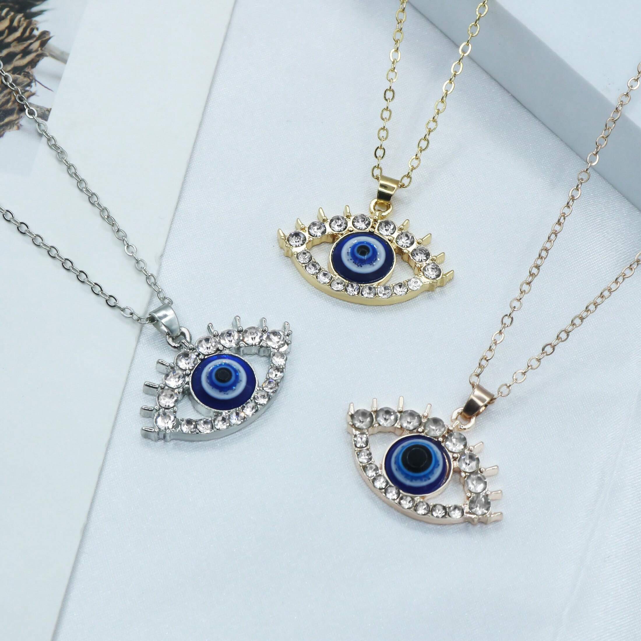 1pc Silver-color Turkish Blue Evil Eye Necklace shein