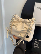 1pc Solid Color Bowknot Decor Pu Leather Women's Shoulder Bag shein