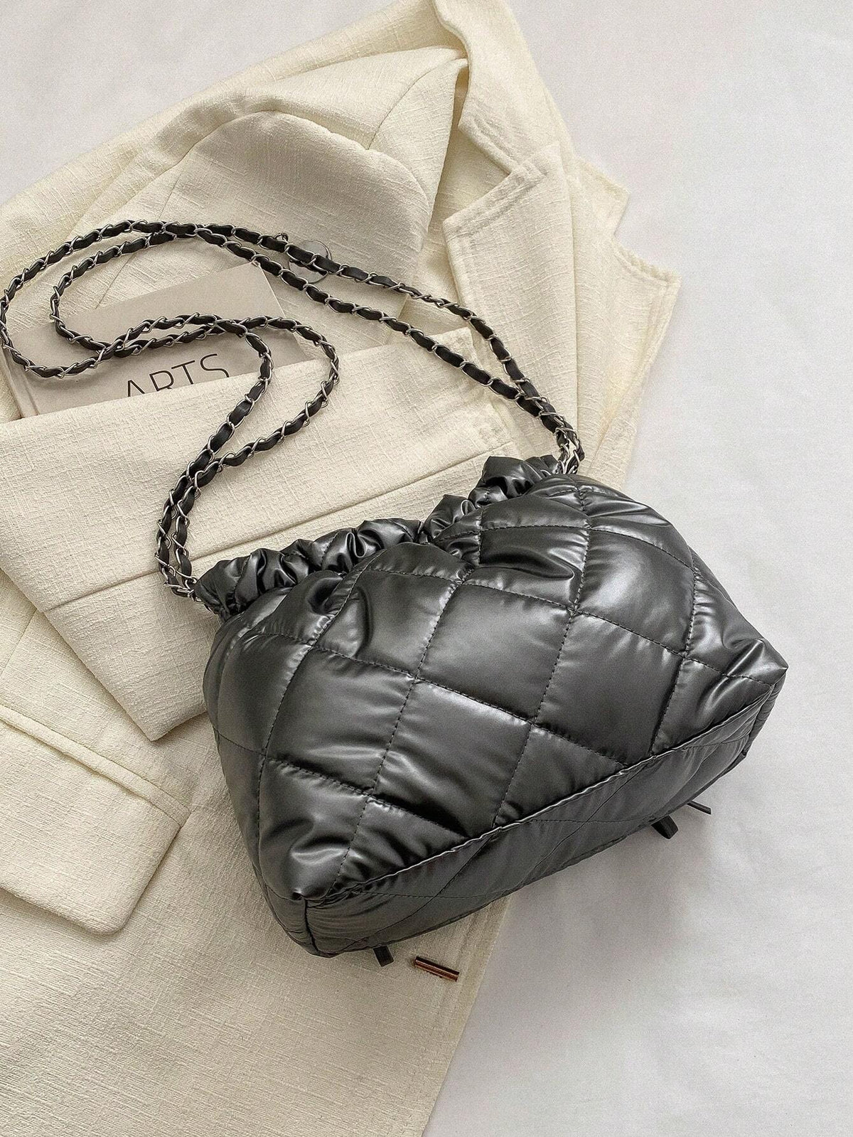 1pc Solid Color Bowknot Decor Pu Leather Women's Shoulder Bag shein