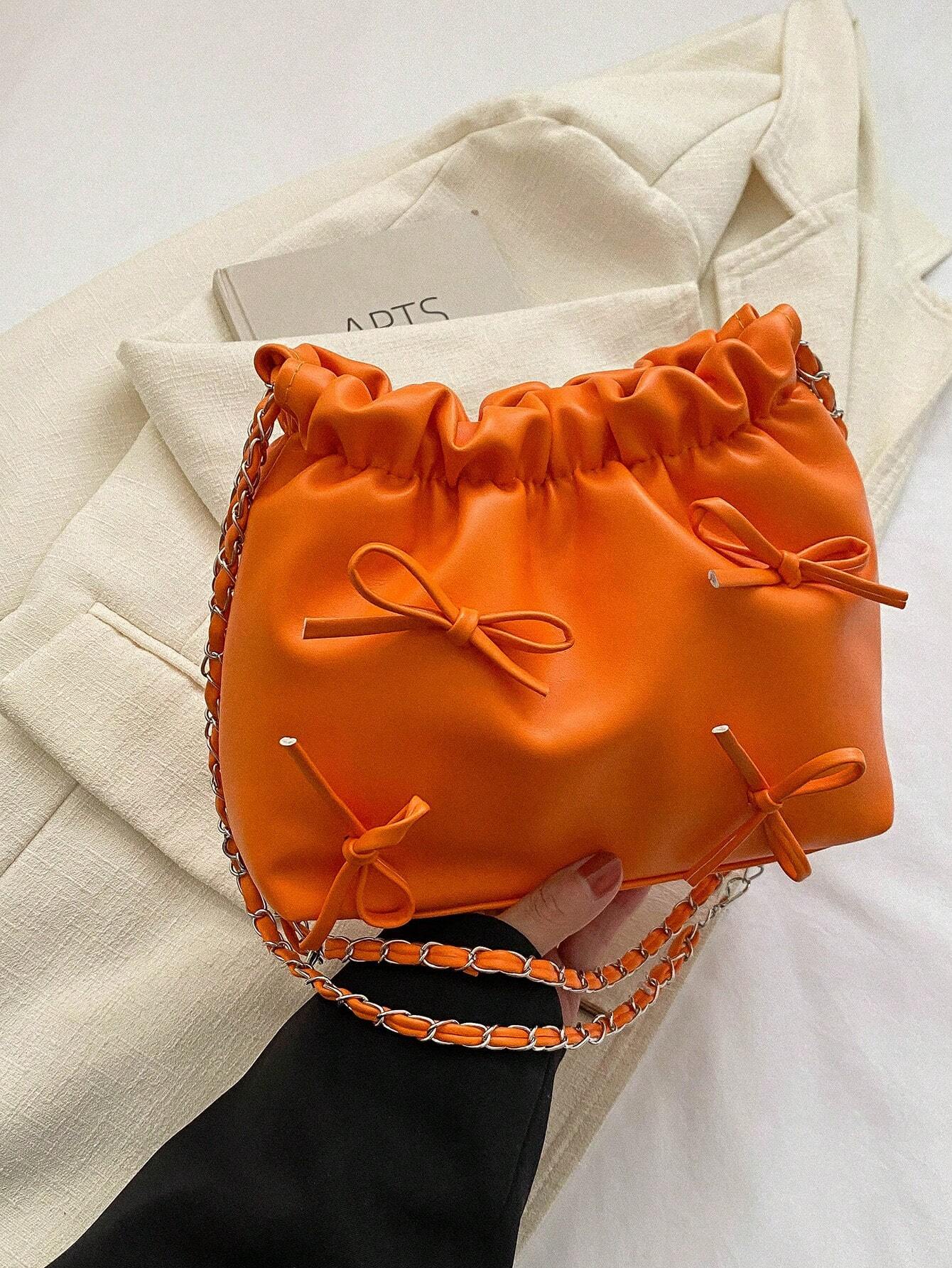 1pc Solid Color Bowknot Decor Pu Leather Women's Shoulder Bag shein