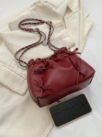 1pc Solid Color Bowknot Decor Pu Leather Women's Shoulder Bag shein