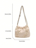 1pc Solid Color Bowknot Decor Pu Leather Women's Shoulder Bag shein