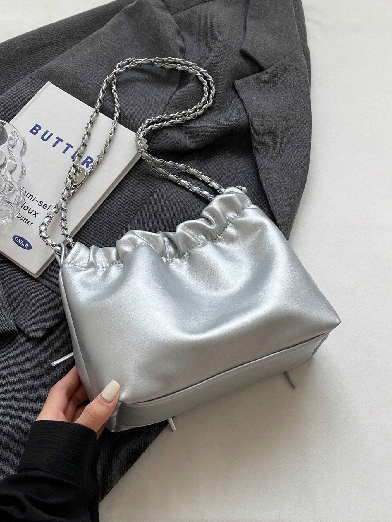 1pc Solid Color Bowknot Decor Pu Leather Women's Shoulder Bag shein