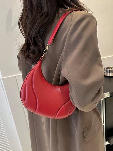 1pc Solid Color Zipper Pu Leather Fashionable Sling Bag shein