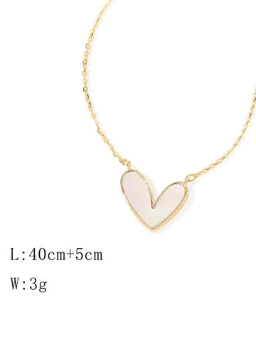 1pc Stainless Steel Necklace With 18k Gold Plated Heart Shaped Pendant Inlaid With White Acrylic Slices shein