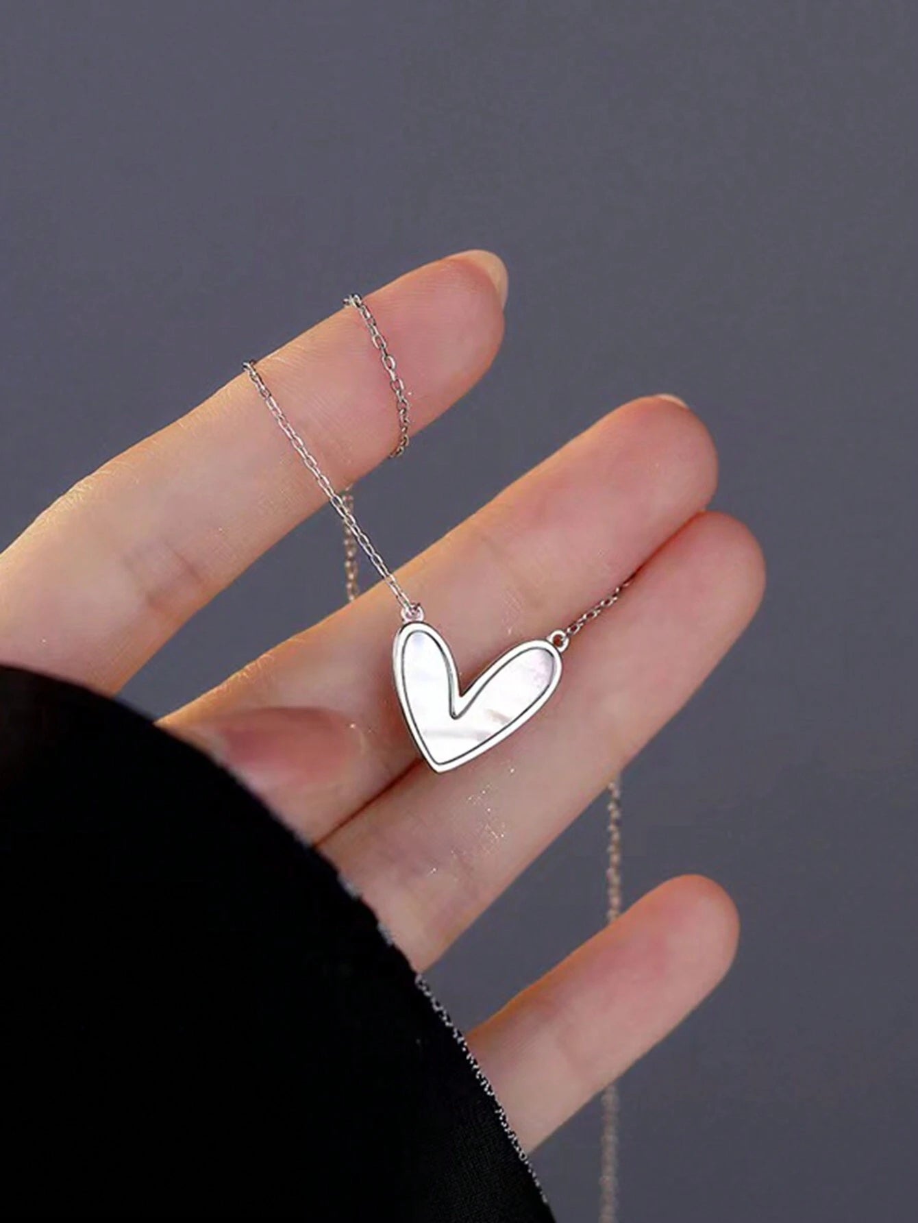 1pc Stainless Steel Necklace With 18k Gold Plated Heart Shaped Pendant Inlaid With White Acrylic Slices shein