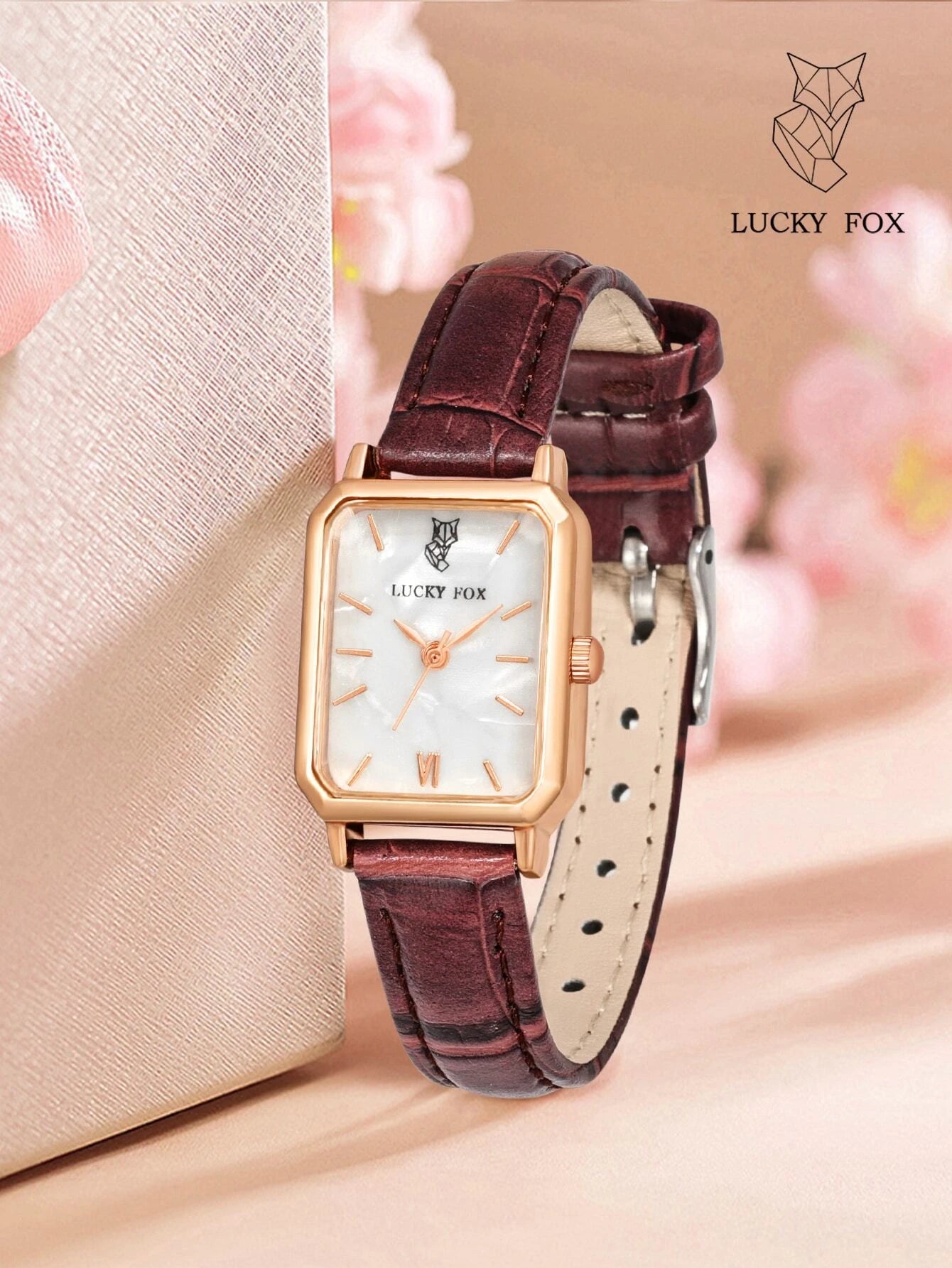 1pc Women Crocodile Embossed PU Strap Fashion Square Dial Quartz Watch shein