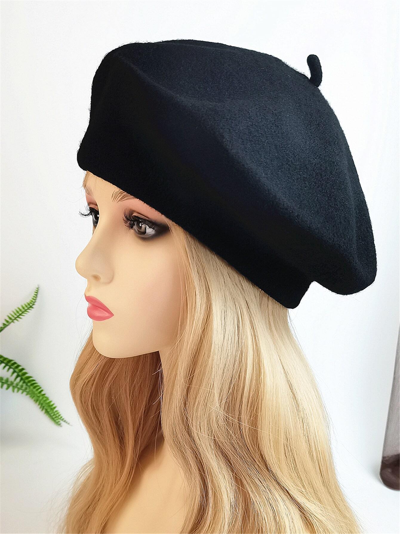 1pc Women's Fashion Knit Beret With Vintage Solid Color Painter Hat shein