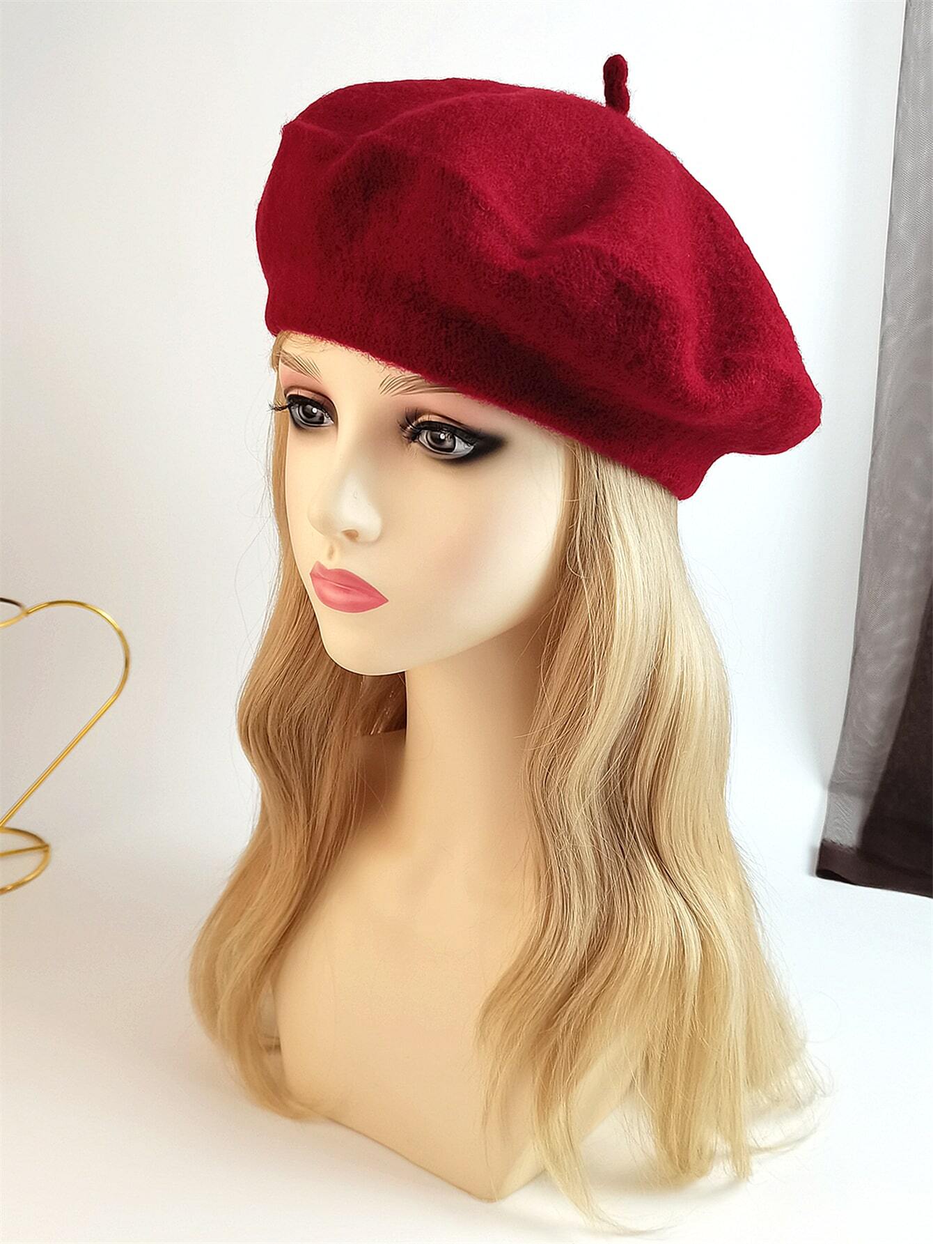 1pc Women's Fashion Knit Beret With Vintage Solid Color Painter Hat shein