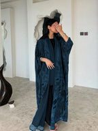 1pc Elegant Casual Chiffon Printed Open Front Long Robe Abaya shein