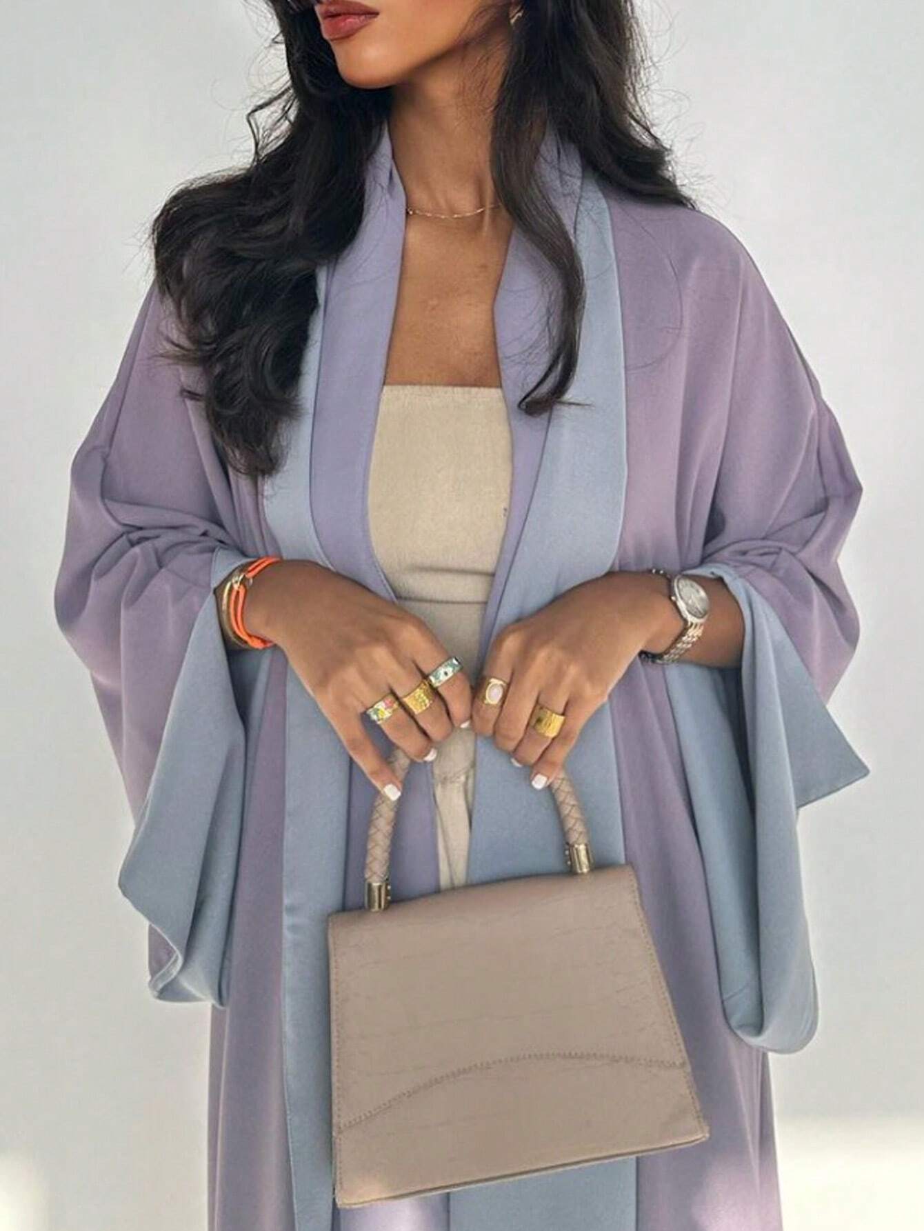 1pc Elegant Casual Reversible Colorblock Long Robe