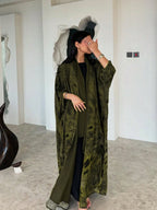 1pc Elegant Casual Chiffon Printed Open Front Long Robe Abaya shein