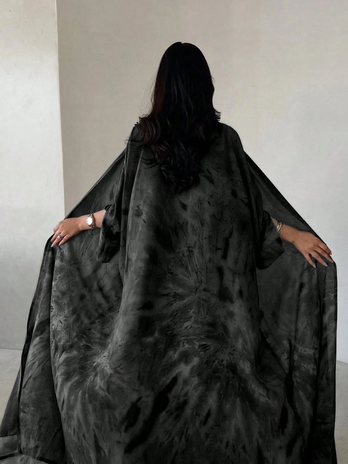 1pc Elegant Casual Chiffon Printed Open Front Long Robe Abaya shein