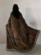 1pc Elegant Casual Chiffon Printed Open Front Long Robe Abaya shein