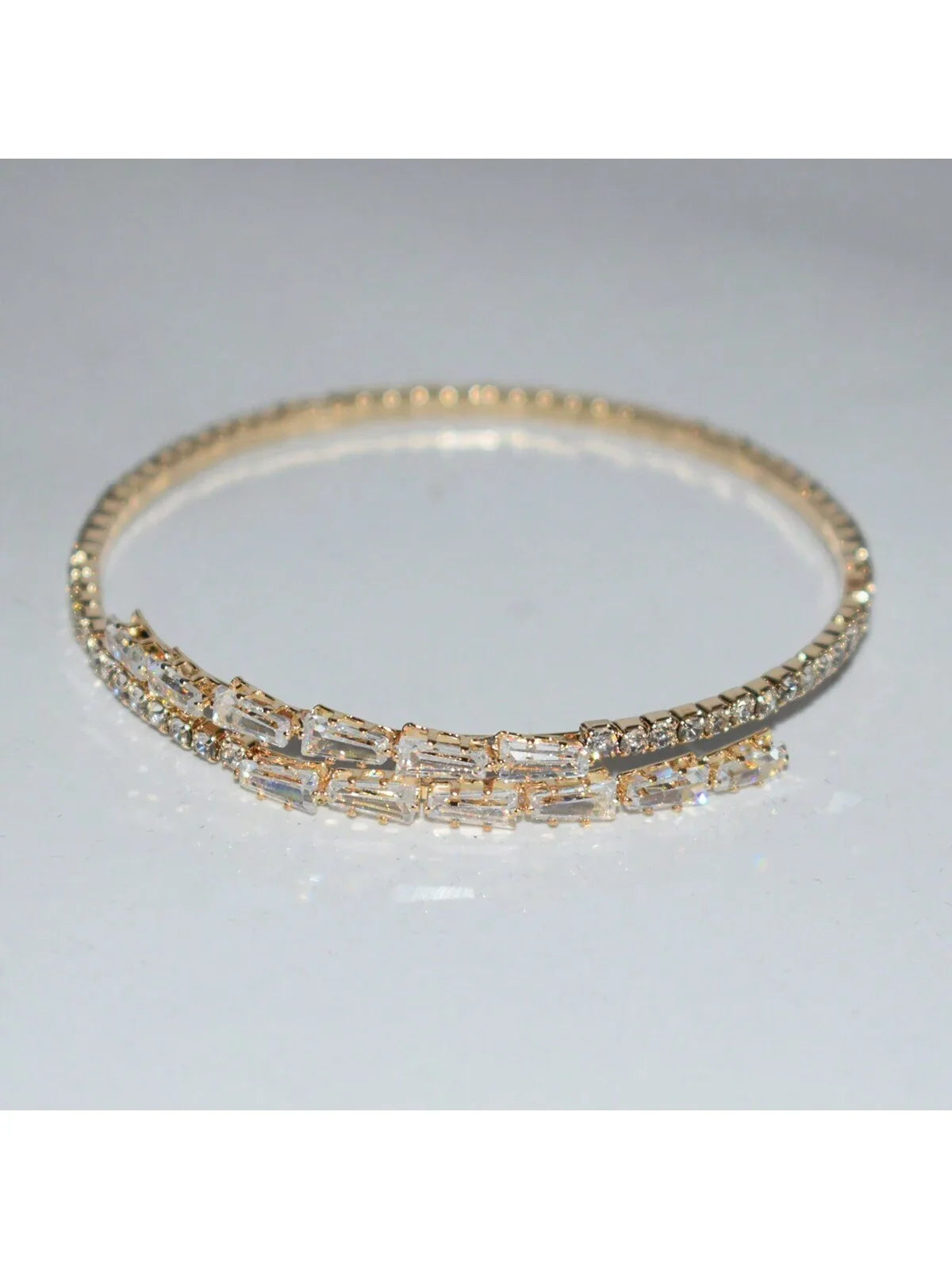 1pc Fashion Cubic Zirconia Decorated Open Cuff Bracelet shein