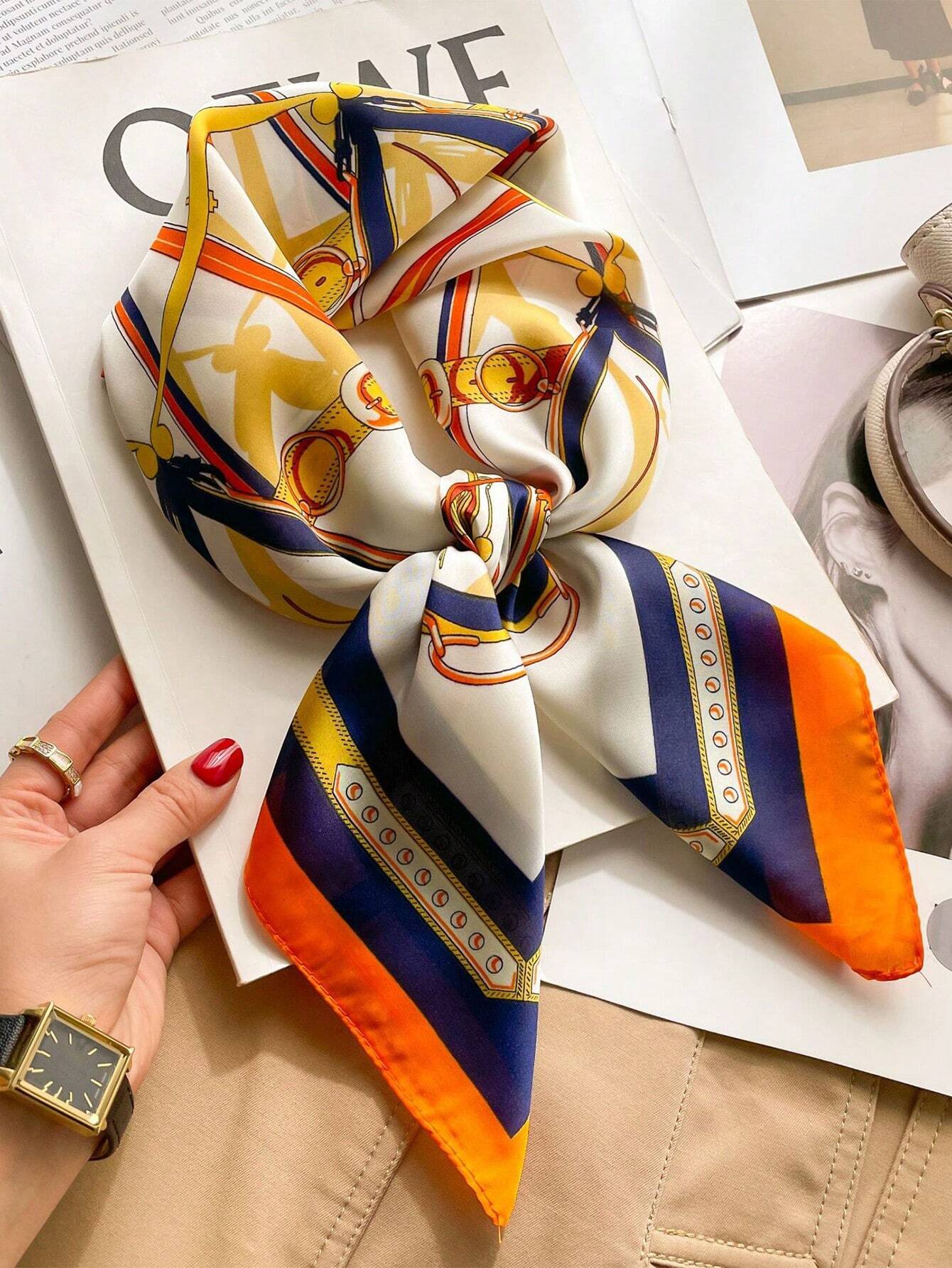 A Luxurious And Designer Style Chain Print Silk Bandana shein