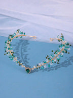 1pc Women's Forest Fairy Lavender & Green Crystal Hair Accessory With Leaves Decor shein