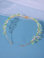 1pc Women's Forest Fairy Lavender & Green Crystal Hair Accessory With Leaves Decor shein