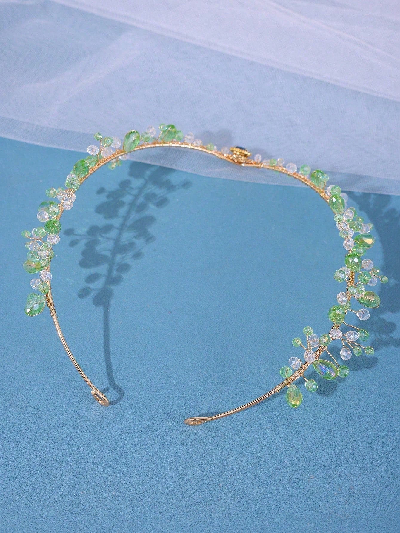 1pc Women's Forest Fairy Lavender & Green Crystal Hair Accessory With Leaves Decor shein