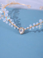 1pc Women's Forest Fairy Lavender & Green Crystal Hair Accessory With Leaves Decor shein