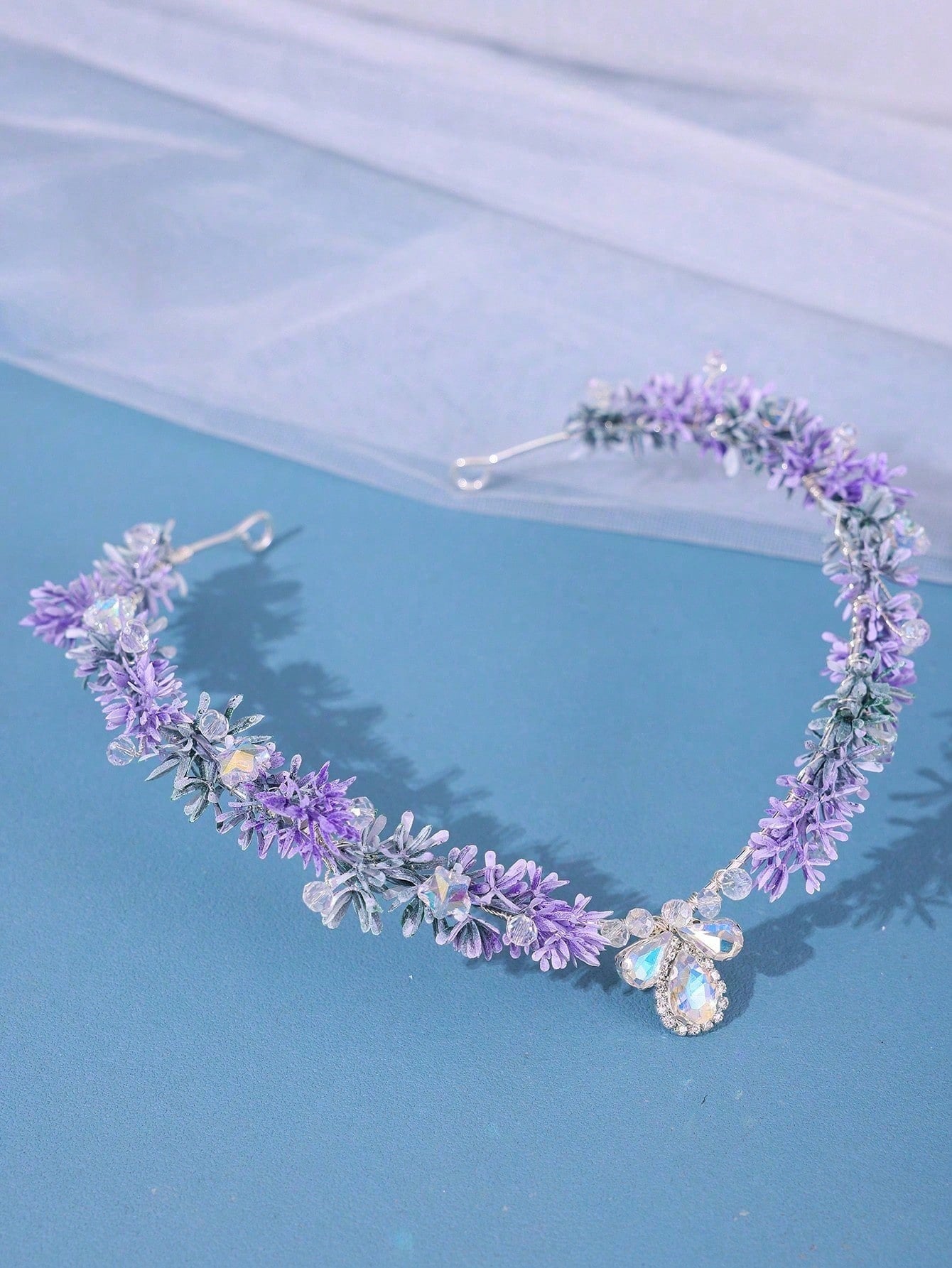 1pc Women's Forest Fairy Lavender & Green Crystal Hair Accessory With Leaves Decor shein