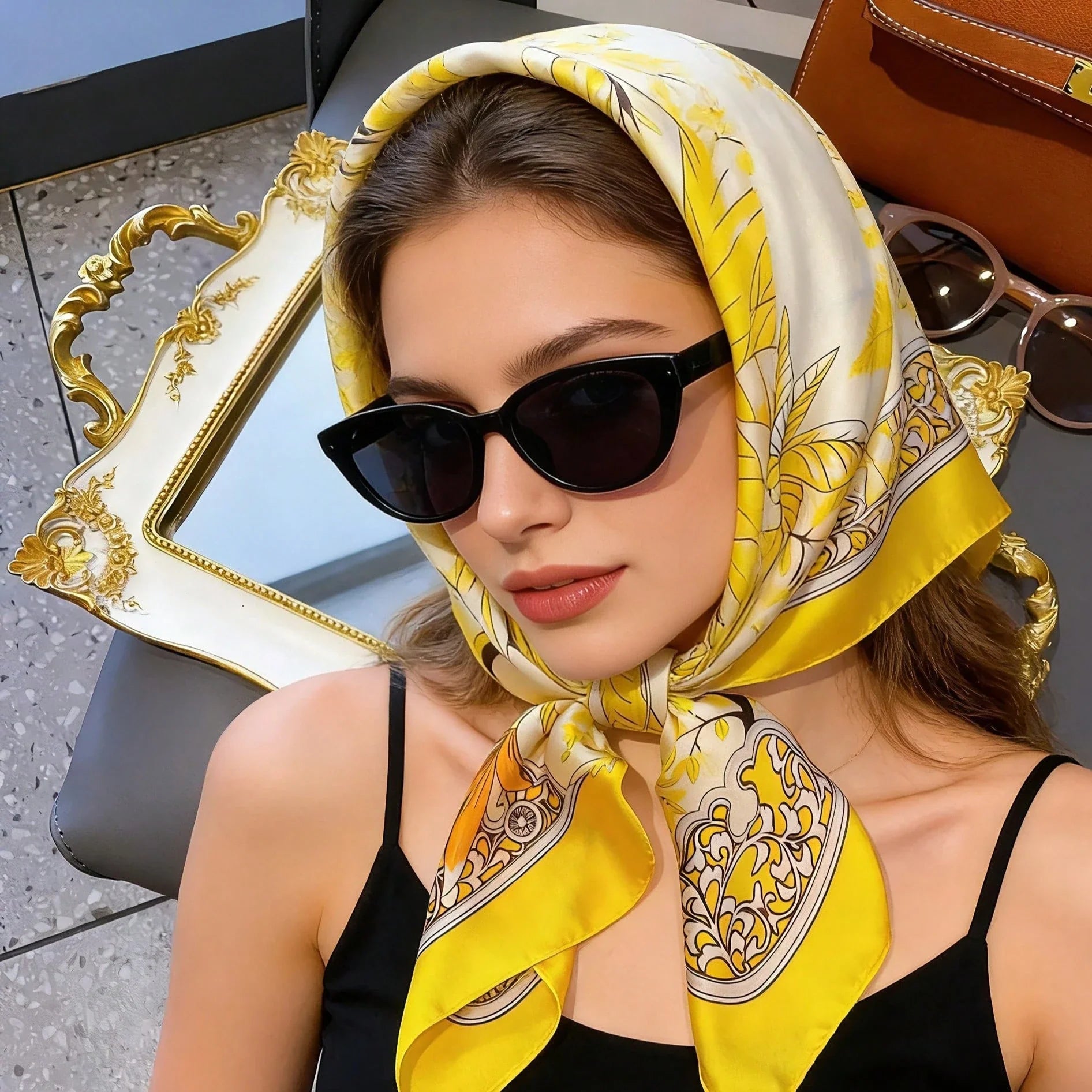 1pc Silk-Like Printed Neckerchief shein