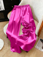 1pc Solid Color Woven Fabric Drawstring Waist Pants