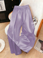 1pc Solid Color Woven Fabric Drawstring Waist Pants