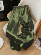 1pc Solid Color Woven Fabric Drawstring Waist Pants