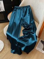 1pc Solid Color Woven Fabric Drawstring Waist Pants