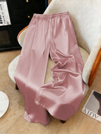 1pc Solid Color Woven Fabric Drawstring Waist Pants