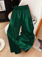 1pc Solid Color Woven Fabric Drawstring Waist Pants