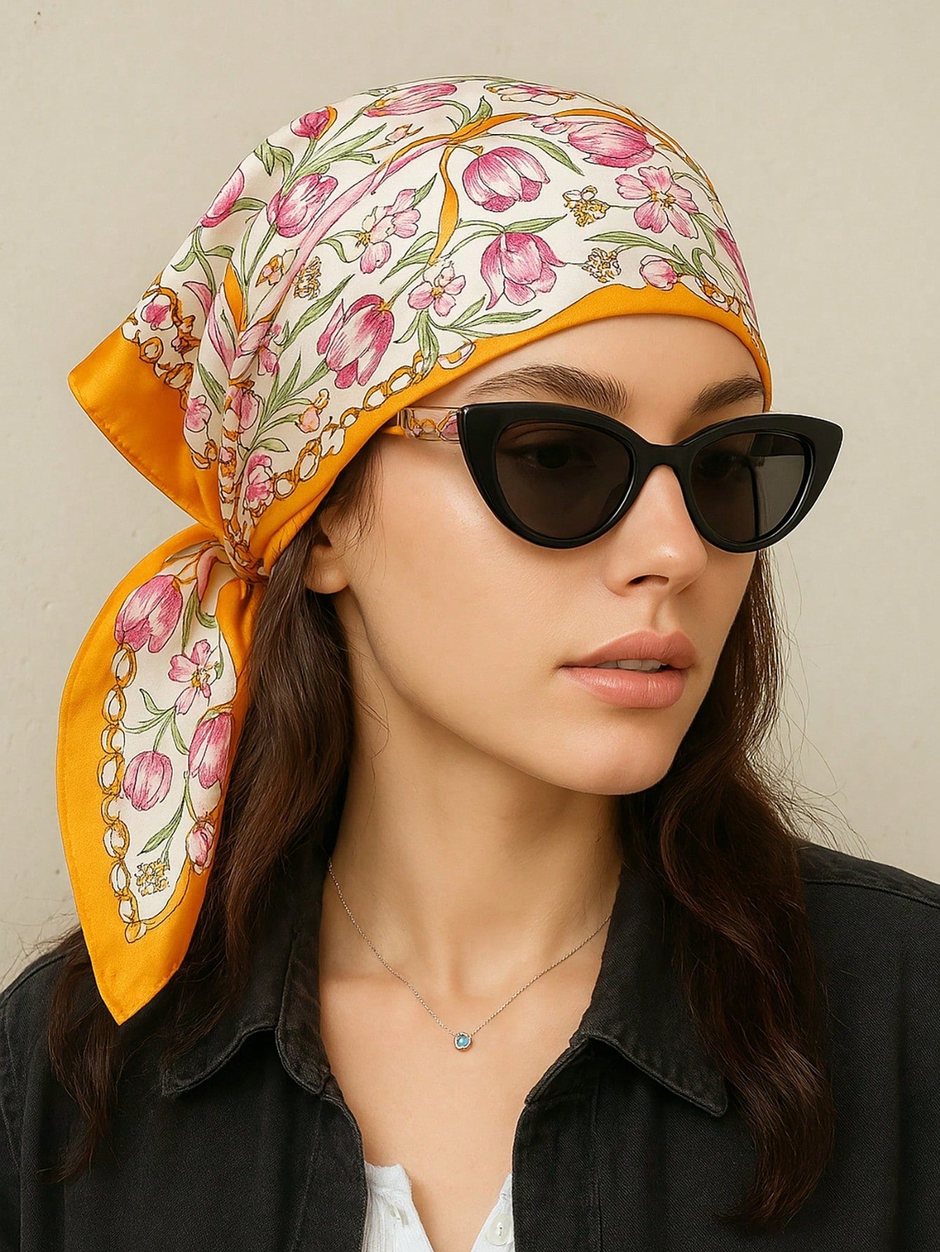 Square Silk Scarf With Lemon Print shein