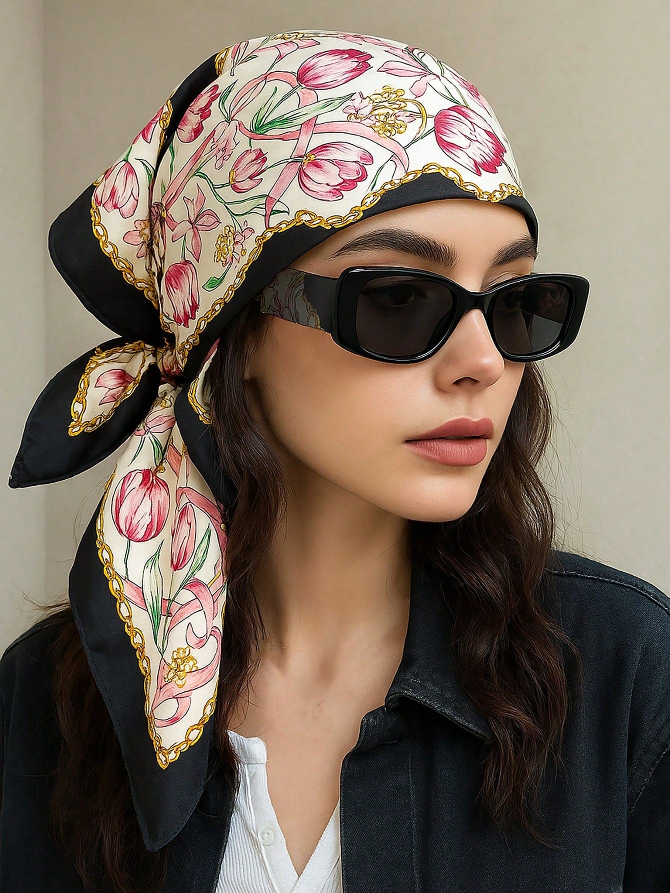 Square Silk Scarf With Lemon Print shein