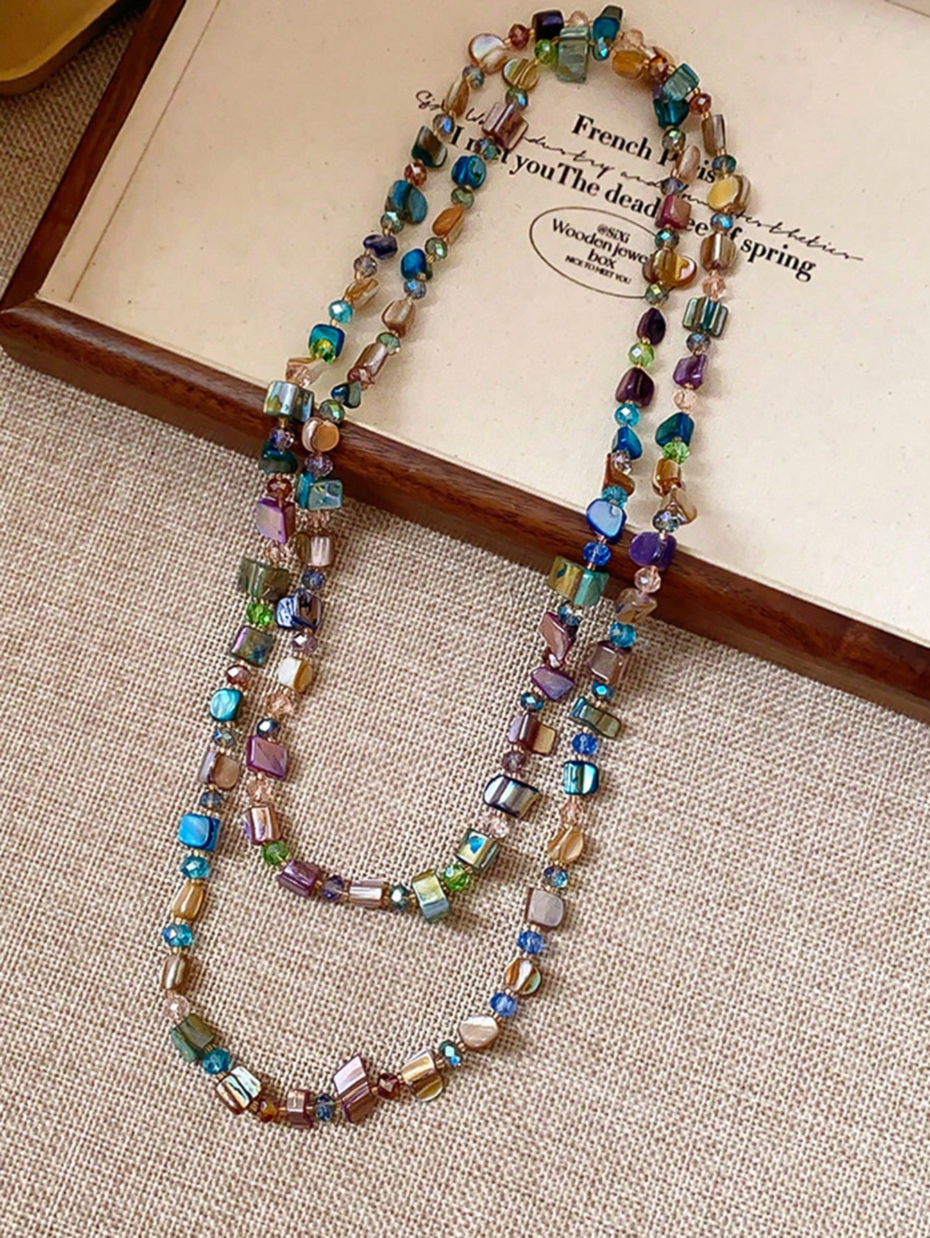 Bohemian Style Colorful Random Size Shell Beaded Sweater Chain Necklace shein