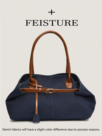FEISTURE 1pc Spring & Summer Fashion Patchwork Denim Hand Bag