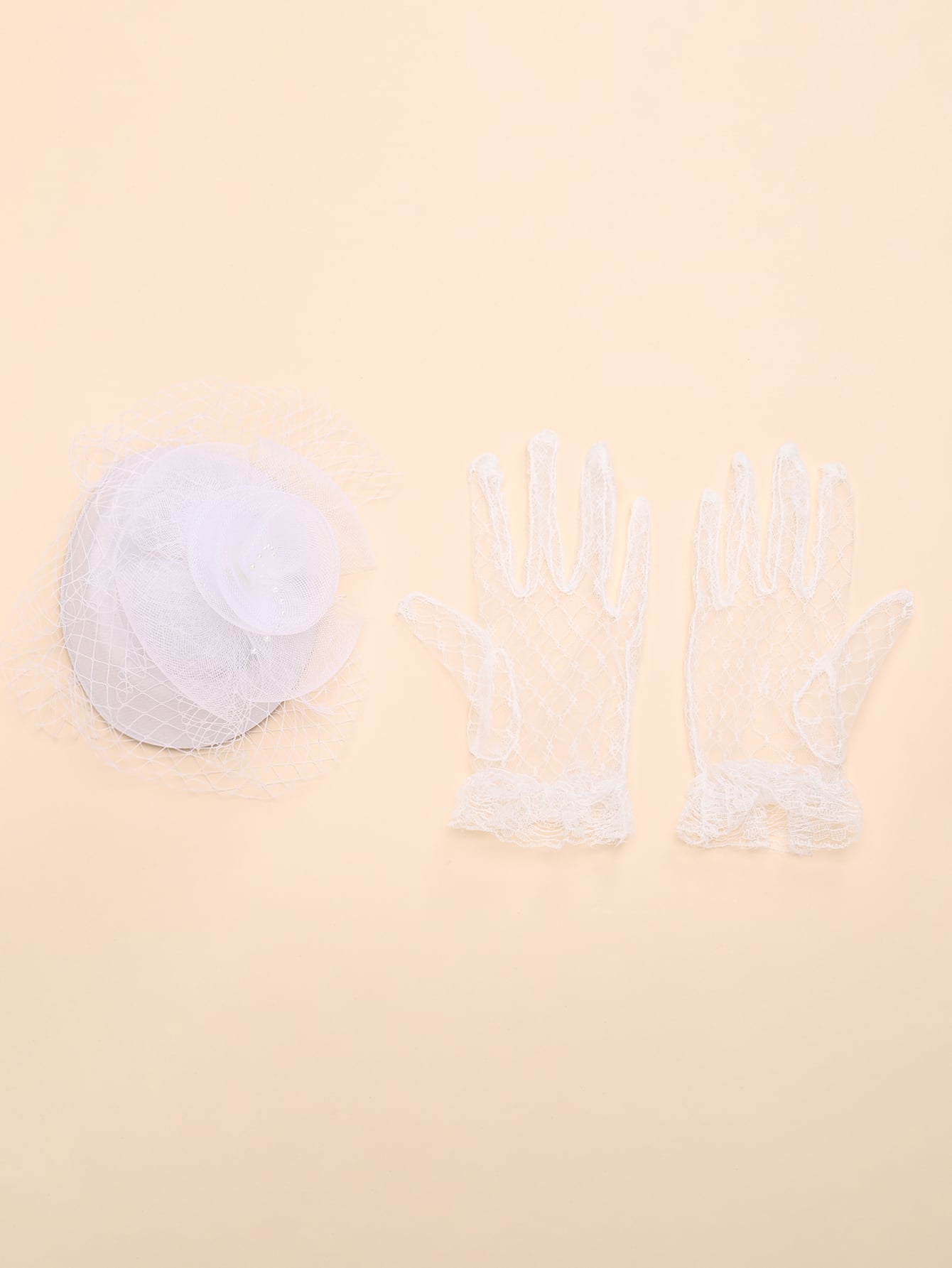 1pc Women Fashion Mesh Flower Decor Elegant Hat & 1Pair Full Finger Gloves shein