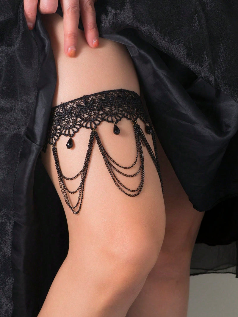 1pc Women Rhinestone Decor Thigh Chain Garter Halloween shein