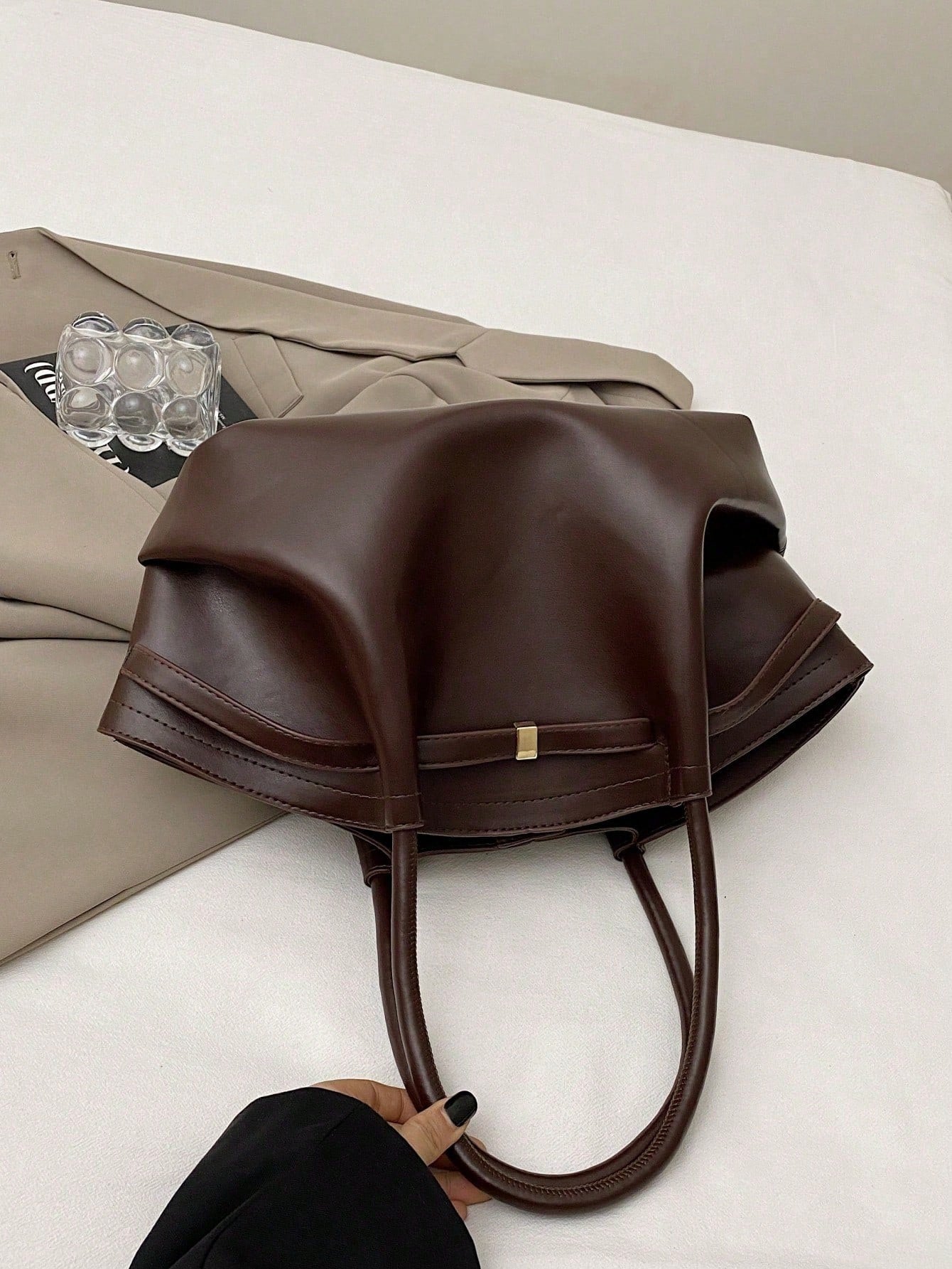 1 Pc Women's Large Capacity Handbag Vintage Lizard Texture PU Leather