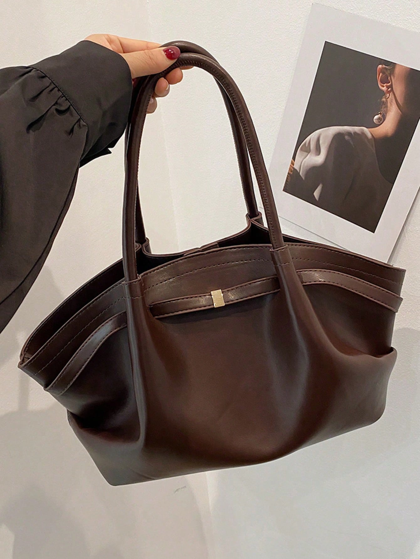 1 Pc Women's Large Capacity Handbag Vintage Lizard Texture PU Leather