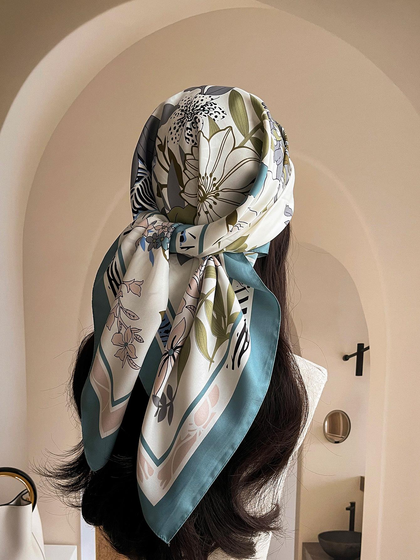 1pc Women's 90D Twill Elegant Minimalist Printed Scarf shein