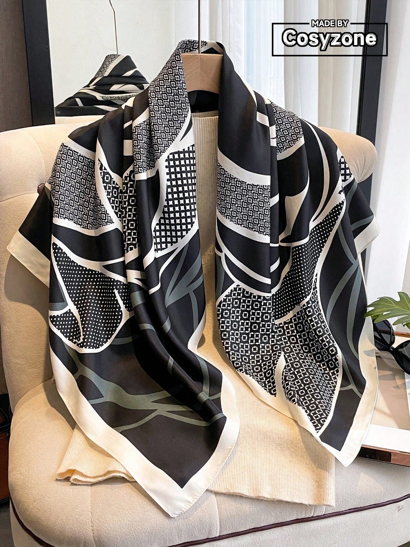 1pc Women's 90D Twill Elegant Minimalist Printed Scarf shein