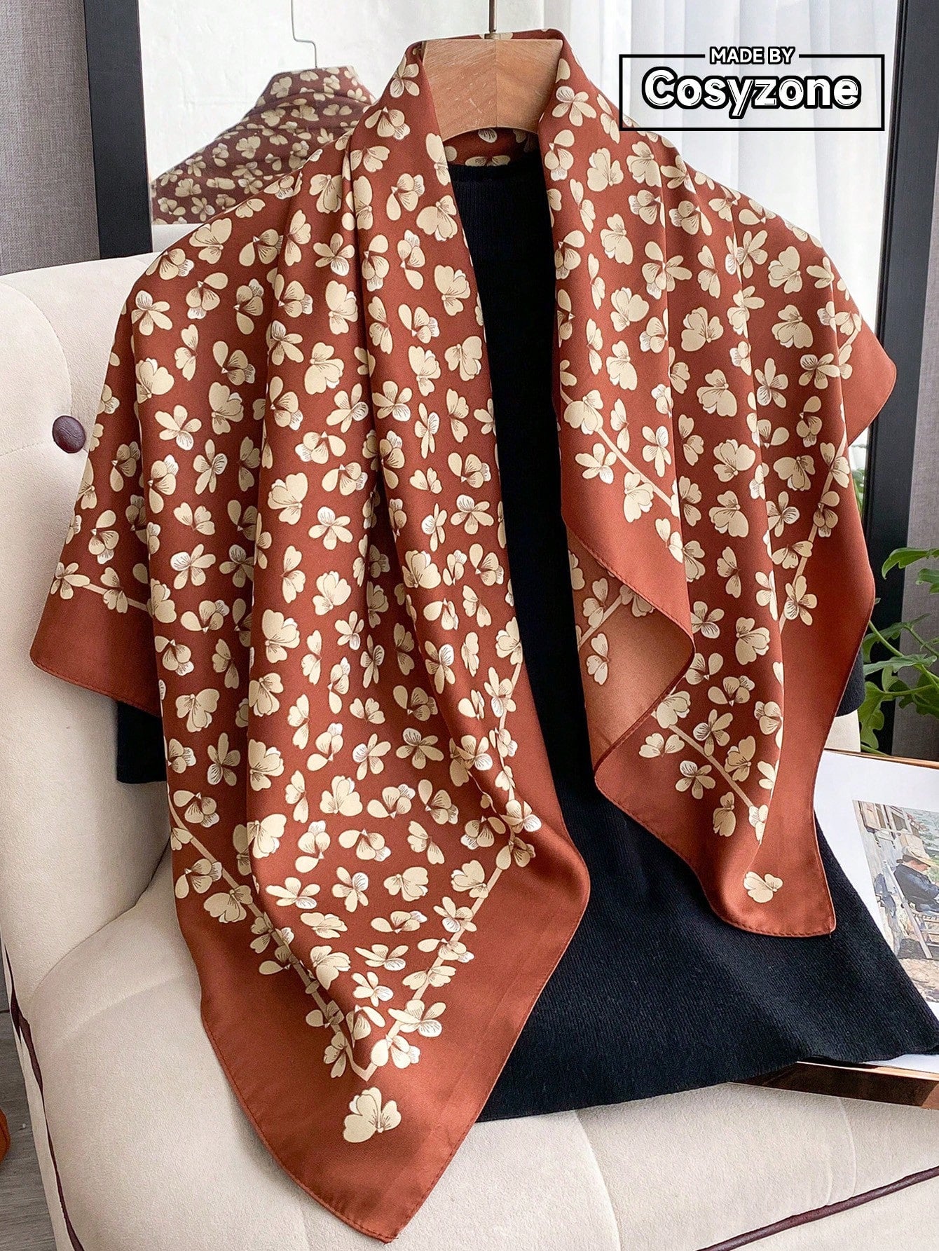 1pc Women's 90D Twill Elegant Minimalist Printed Scarf shein