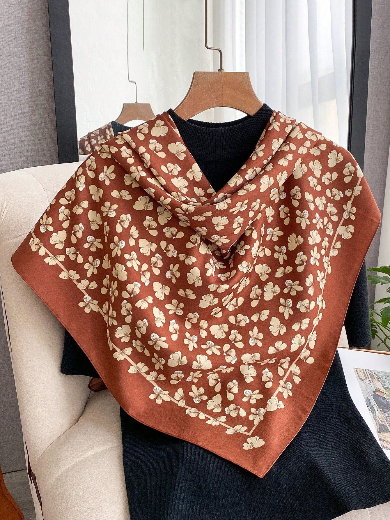 1pc Women's 90D Twill Elegant Minimalist Printed Scarf shein