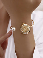 1pc Women's Delicate Bracelet Watch With 1 Large Pearl shein